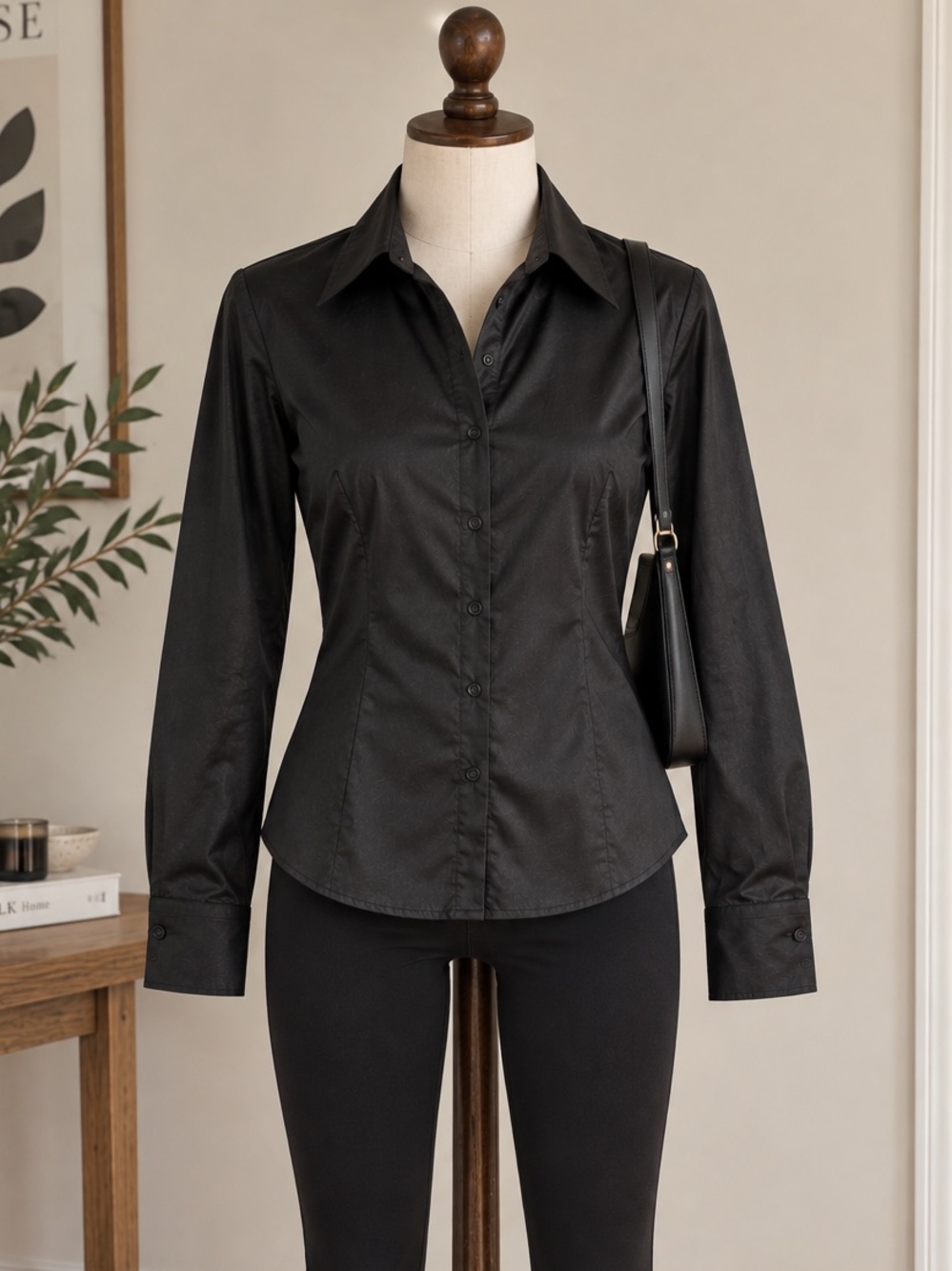 Y2K Jessica Sport Black Fitted Button Up Shirt Size 8 Office Corporate Chic